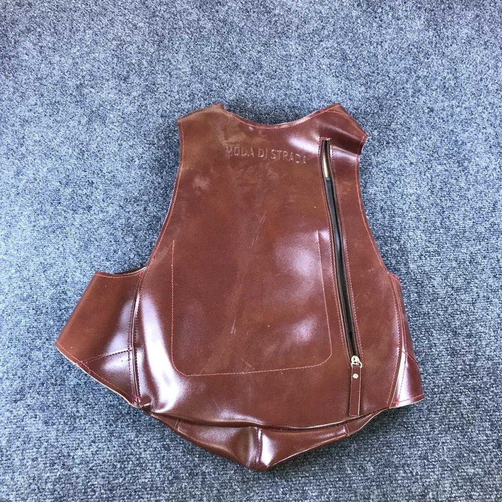 Moda Di Strada Vest Backpack Brown Red Genuine Leather Zipper Pocket Chest Bag